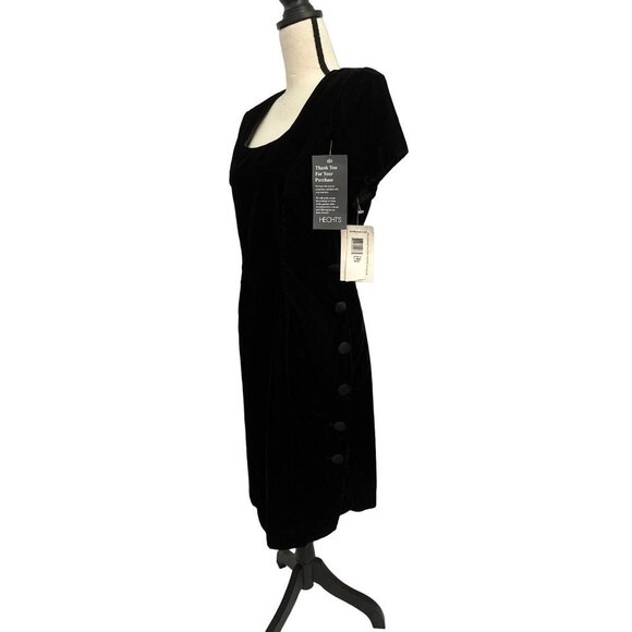 NWT Jessica Howard Black Dress Velvet Covered Buttons Down Side Scoop Neck 12 - Picture 6 of 13